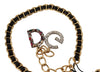 Black Leather Gold Tone DG Logo Crystals Belt
