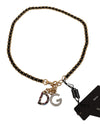Black Leather Gold Tone DG Logo Crystals Belt