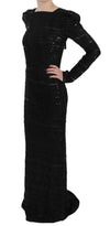 Black Silk Full Length Sequined Gown Dress