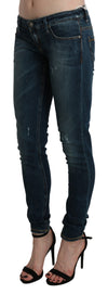 Blue Washed Low Waist Skinny Denim Jeans