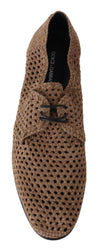 Beige Woven Suede Derby Leather Mens Shoes