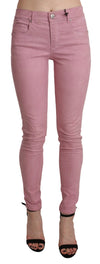 Pink Mid Waist Skinny Stretch  Denim Pant