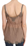 Brown Lace Spaghetti Strap Plunging Top Blouse
