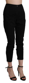 Black High Waist Skinny Cropped Cotton Capri Pant