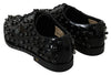 Black Leather Crystals Dress Broque Shoes