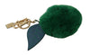 Green Leather Fur Gold Clasp Keyring Women Keychain