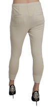 Beige Mid Waist 100% Cotton Skinny Cropped Pants
