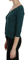 Blue Green Cotton 3/4 Sleeve Cardigan Top Blouse