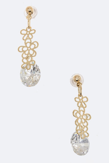 Laser Cut Flower & CZ Earrings