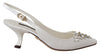 White Viscose Crystals Heels Slingback Shoes