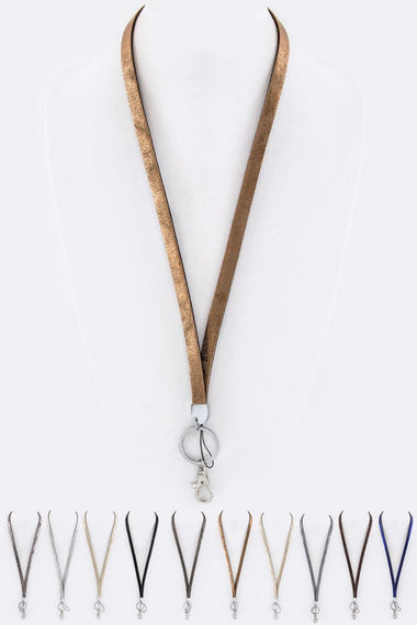 Metallic Faux Leather Lanyard