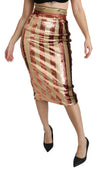 Gold Orange Striped High Waist Midi Skirt