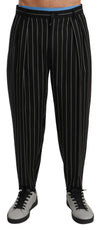 Black White Stripes Casual Trouser Wool Pants