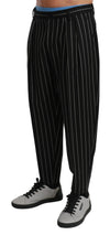 Black White Stripes Casual Trouser Wool Pants