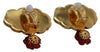 Gold Brass BOOM Red Rose Crystal Clip-On  Earrings