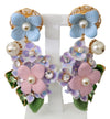 Purple Crystal Floral Pearl Hortensia Bouquet Clip-on Earrings
