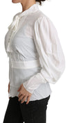 Viscose White Scarf Neck Long Sleeves Top