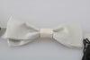 Men White Pattern Silk Adjustable Neck Papillon Bow Tie