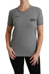 Gray Crewneck Amore Patch Cotton Top T-shirt