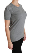 Gray Crewneck Amore Patch Cotton Top T-shirt