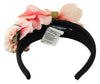 Pink Silk Black Floral Headband Logo Diadem