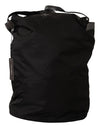 Black Nylon Leather Travel School Men Tote Bag
