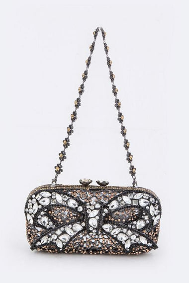 Austrian Crystal Bow Ribbon Statement Box Clutch 