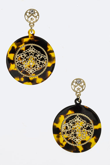 Metal Dangling Tortoiseshell Earrings