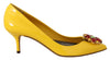 Yellow Patent Leather Crystal Heels Pump Shoes