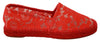 Red Lace Cotton Espadrilles Flats Shoes