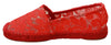 Red Lace Cotton Espadrilles Flats Shoes