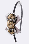 Buttons & Bow Crystal Handmade Embellishment Statement Metal Headband Hair Band