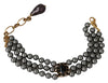 Black Faux Pearl Crystals Gold Tone Brass Necklace