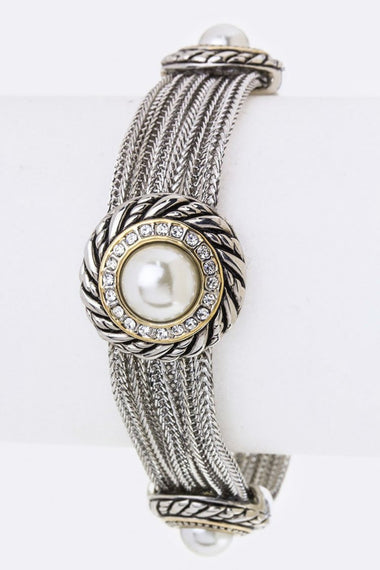 Pearl & Crystals Disks Layer Bracelet