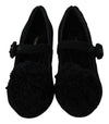 Black Wool Pom Pom Block Mary Jane Shoes