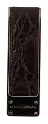 Brown Leather Silver Brass Mens Cash Clasp Money Clip