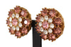 Pink Clear Crystals Gold Tone Clip-On Earrings