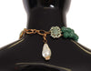 Green Beads Gold Drop Pearl Choker Crystal Necklace