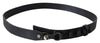 Black Wide Leather Rustic Hook Metal Buckle Belt