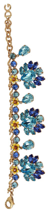Gold Blue Chain Crystal Floral Charms Bracelet