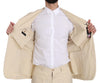 Two Piece 3 Button Beige Cotton Solid Suit