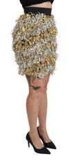 Gold Silver High Waist Fringe Mini  Skirt