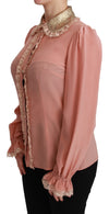 Pink Silk Gold Sequin Lace Blouse Shirt
