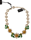 Gold Brass Margherite Crystal Flower Pendant Necklace