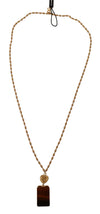 Gold Brass DG Heart Card Deck Crystal Pendant Necklace