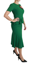 Green Heart Patch Mermaid Midi Viscose Dress