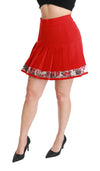 Red Wool High Waist Pleated Floral Skirt