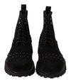 Black Suede Leather Ankle Boots Studs Shoes