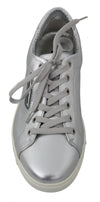 Silver Leather Mens Casual Sneakers