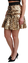Gold Sequined High Waist A-line Mini Skirt